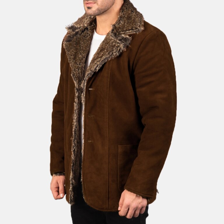 Mens Furlong Brown Suede Leather Coat Side Pose-3-1720093933394